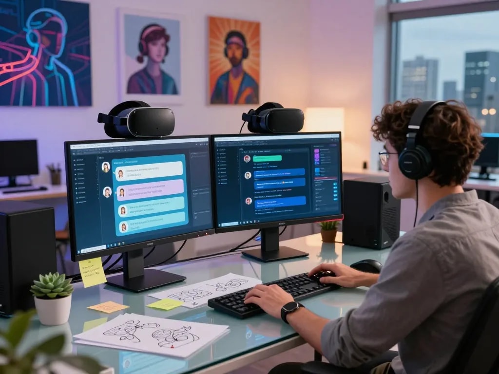 Engaged user exploring juicy ai chat interfaces in a modern tech workspace.