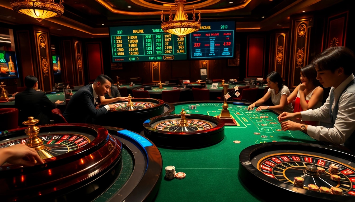 Kèo nhà cái 5 displayed prominently among gamblers in a high-stakes casino setting.