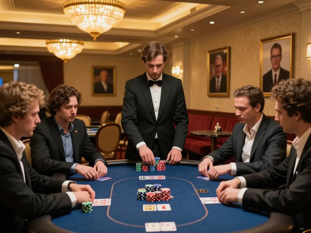 cm88 players engaging in a high-stakes poker game at a luxurious casino table