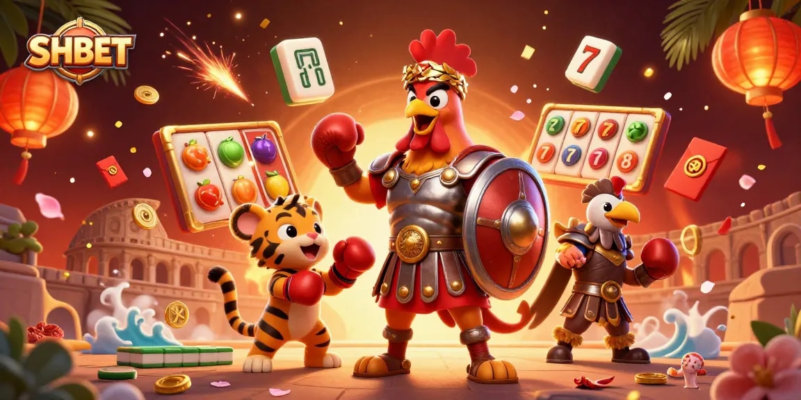 Win big with SHBET's thrilling casino games featuring dynamic characters and vibrant elements.