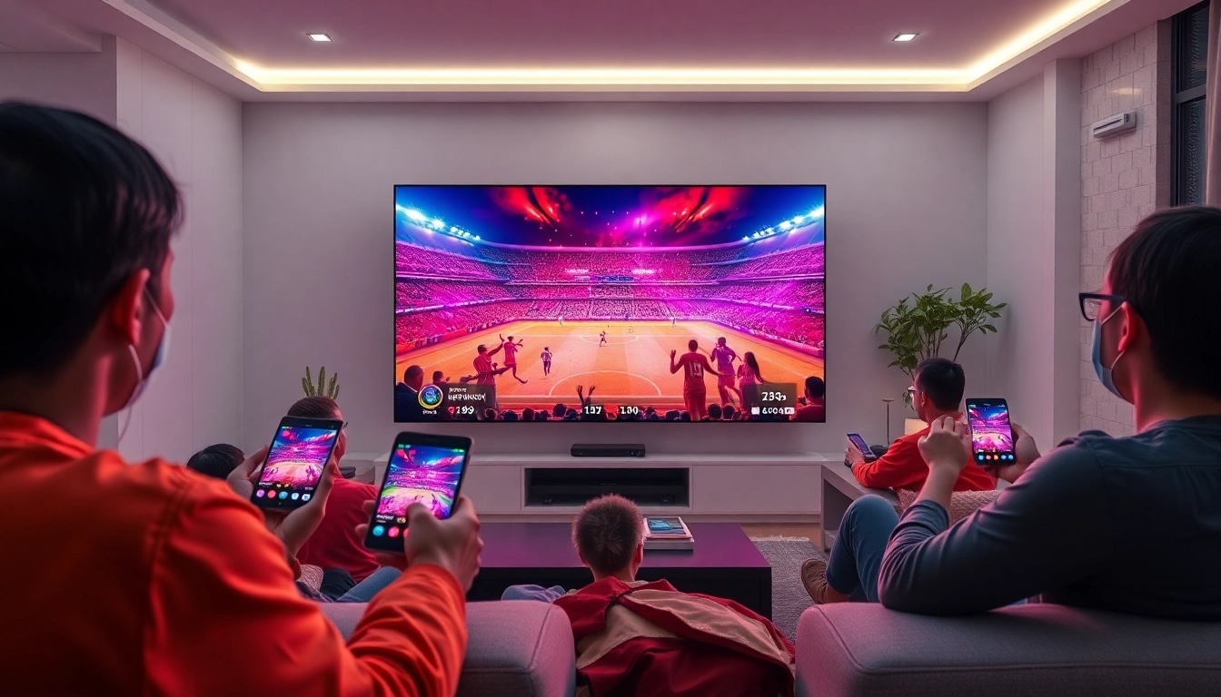 Luong Sơn TV streaming platform displaying live football matches with viewers engaging across multiple devices.