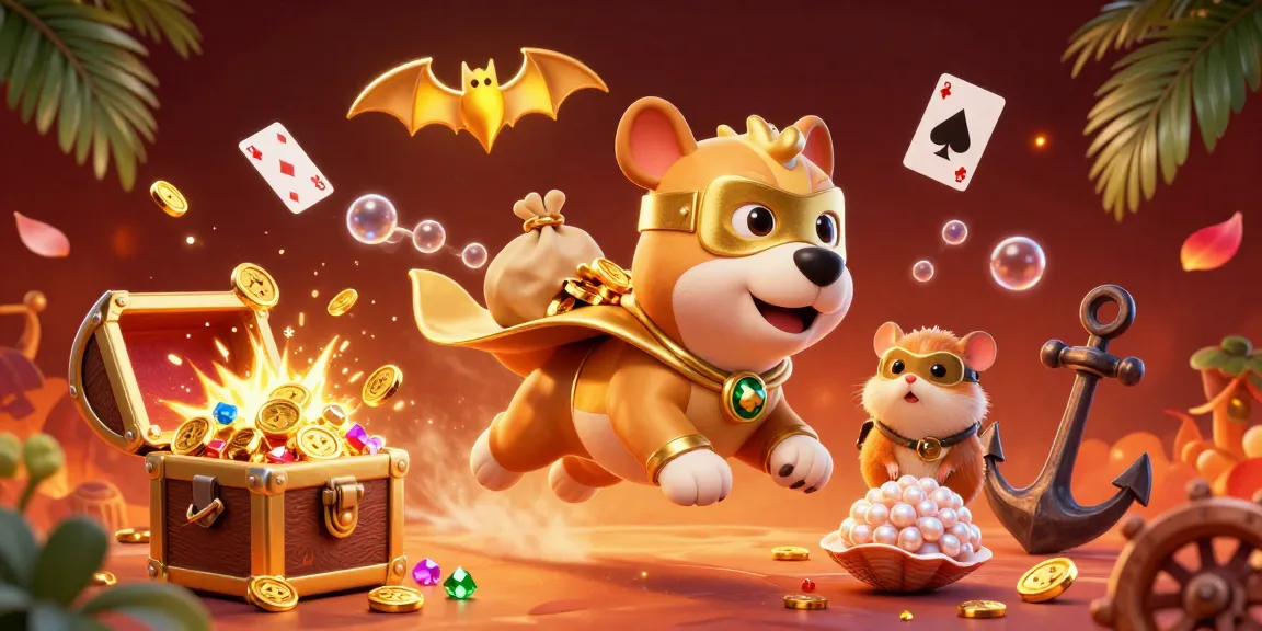 Watch okwintv's superhero dog and hamster in an action-packed poker-inspired 3D scene with gold coins and vibrant colors.