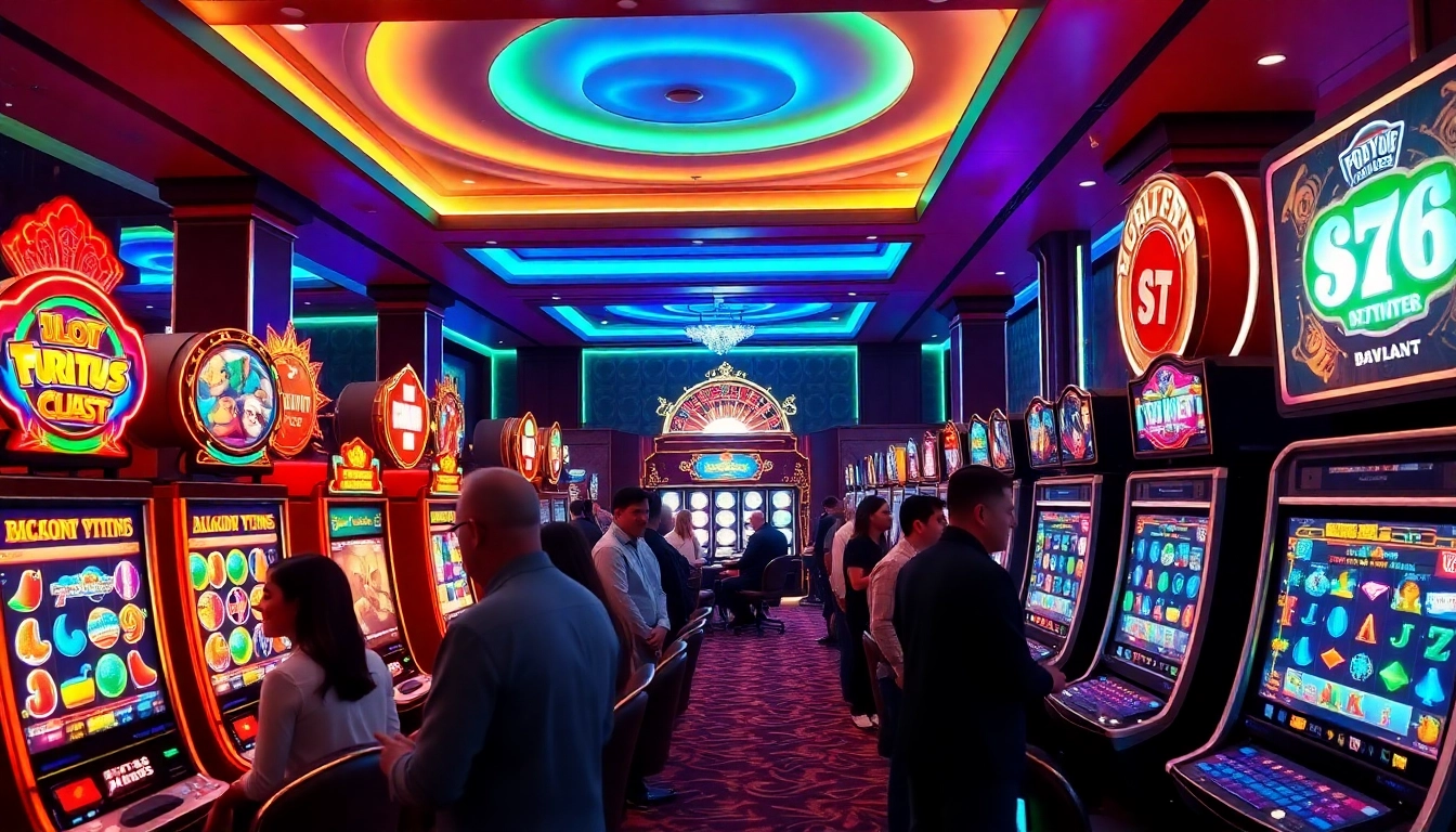 Discover the excitement of slot777 with players enjoying vibrant slot machines and casino ambiance.