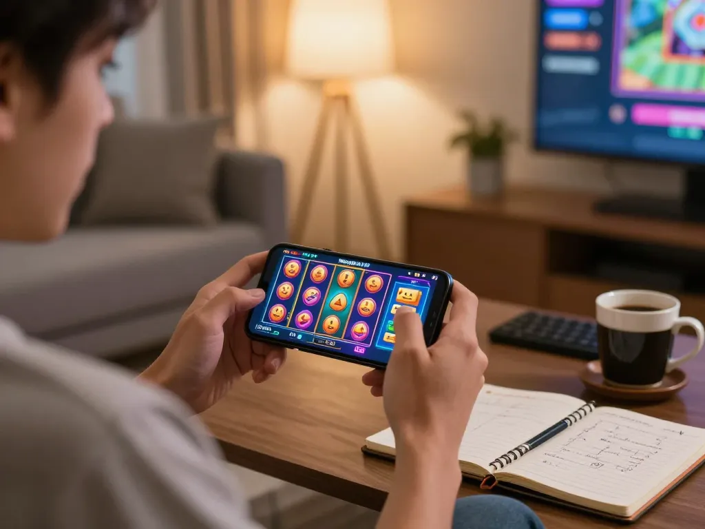 Engaged player enjoying the Mega888 APK while strategizing in a cozy home environment
