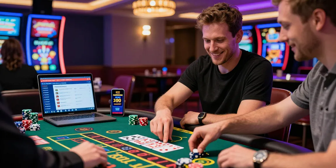 Engaging player at credit card casinos with live dealer interaction and vibrant gaming atmosphere.