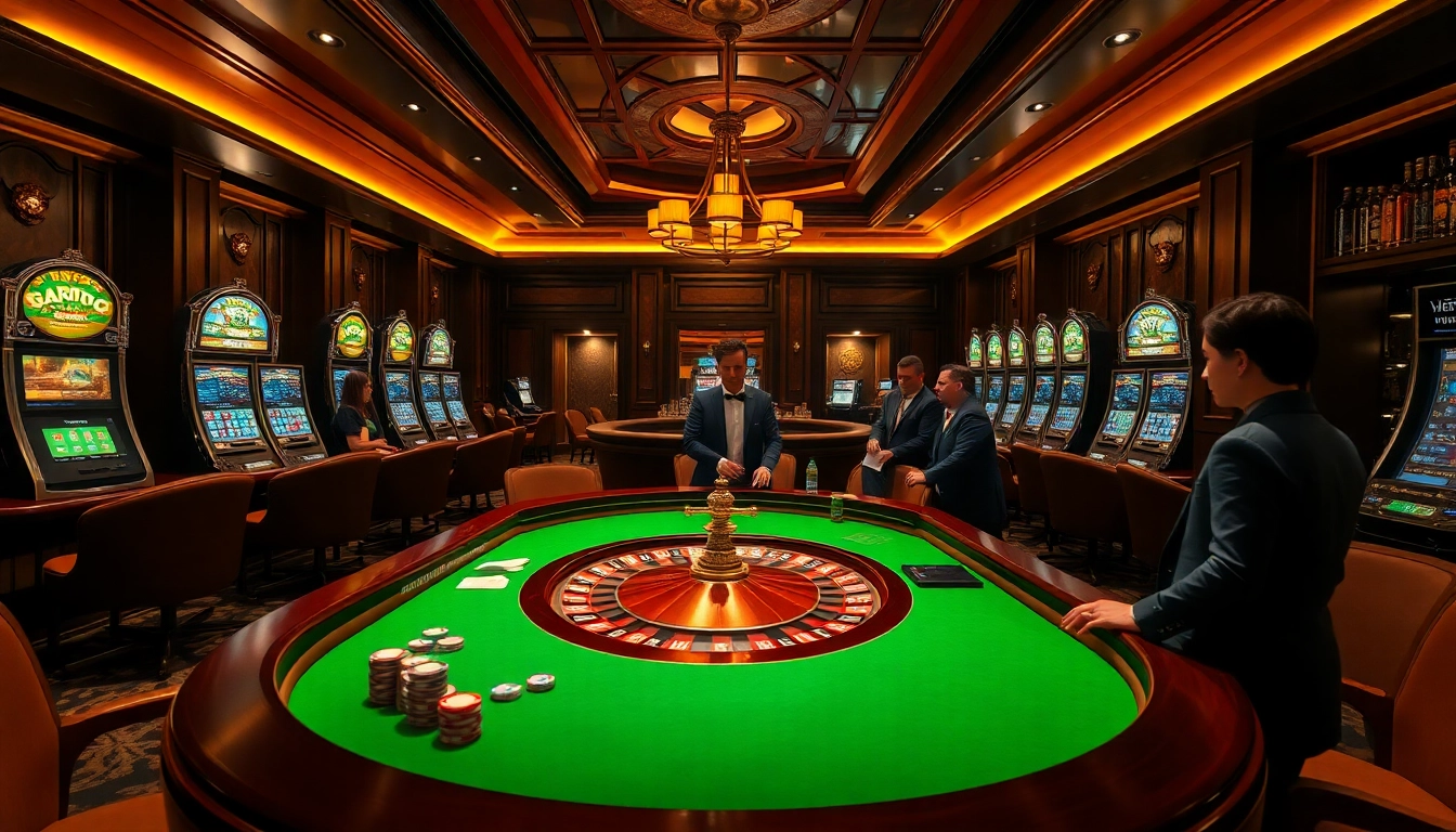 SODO casino scene with vibrant roulette table and upscale players making bets.