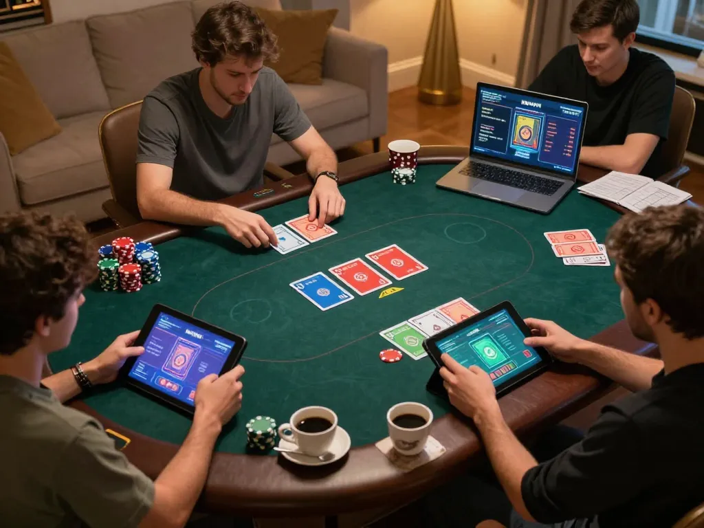 Players engaging in online poker gaming at KKWIN, showcasing exciting game action and strategic betting.