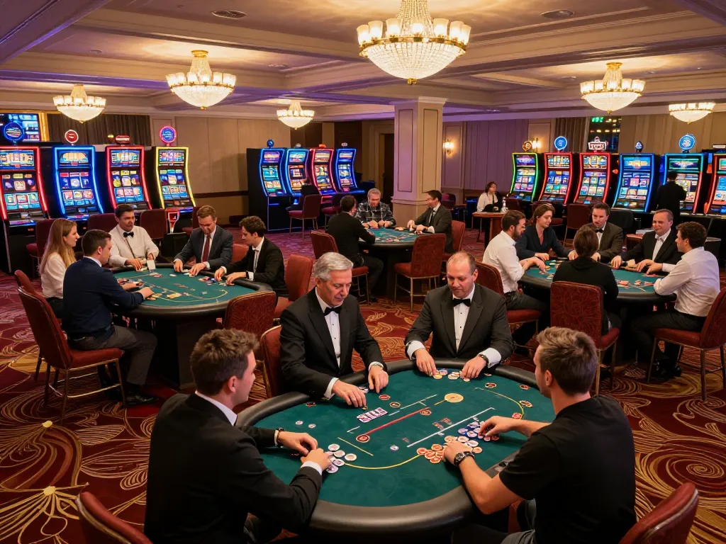 Players engaging in poker at du88’s upscale casino floor, showcasing excitement and strategy.