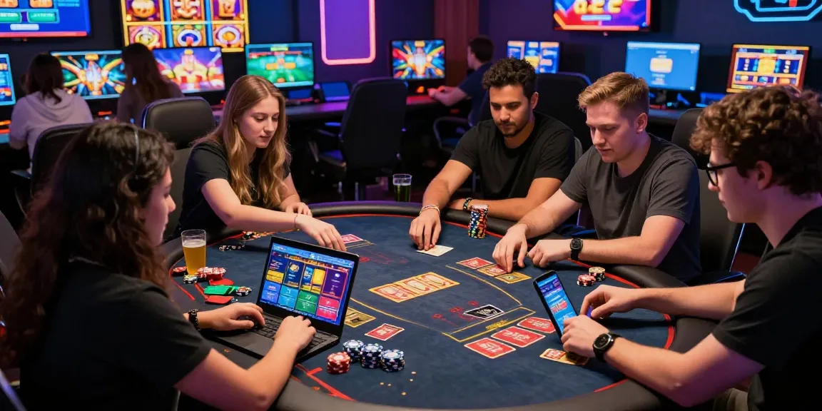 Engaged friends playing at a virtual credit card casino from https://aisa.org.uk with animated cards and vibrant gaming graphics