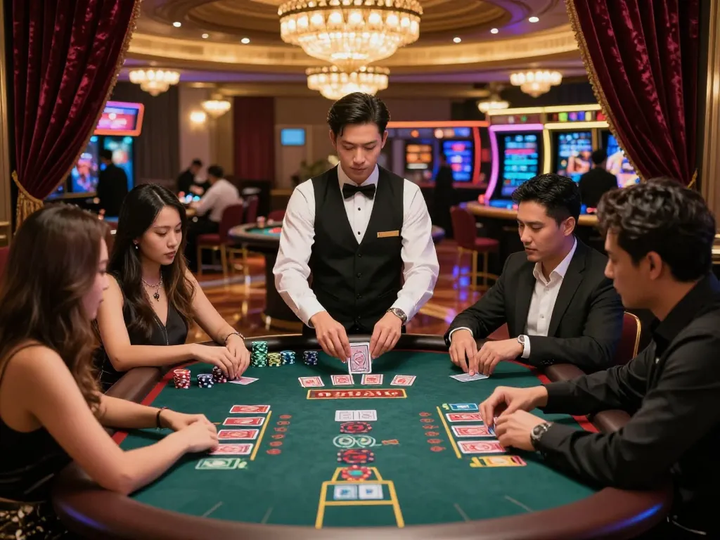 Engaging gameplay at live casino Malaysia with players interacting at a blackjack table.