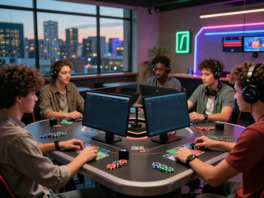 Engaged friends enjoying live betting session at https://xx88.day/ in a modern gaming setup.