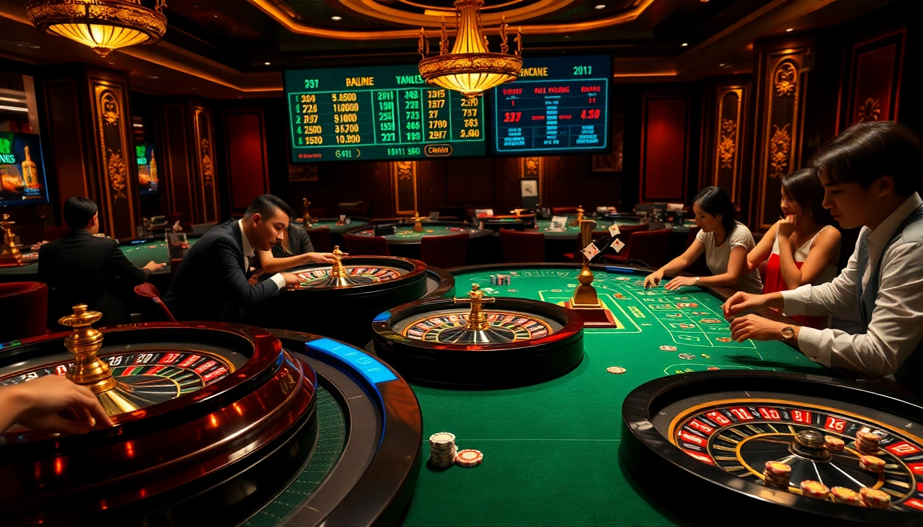Kèo nhà cái 5 displayed prominently among gamblers in a high-stakes casino setting.