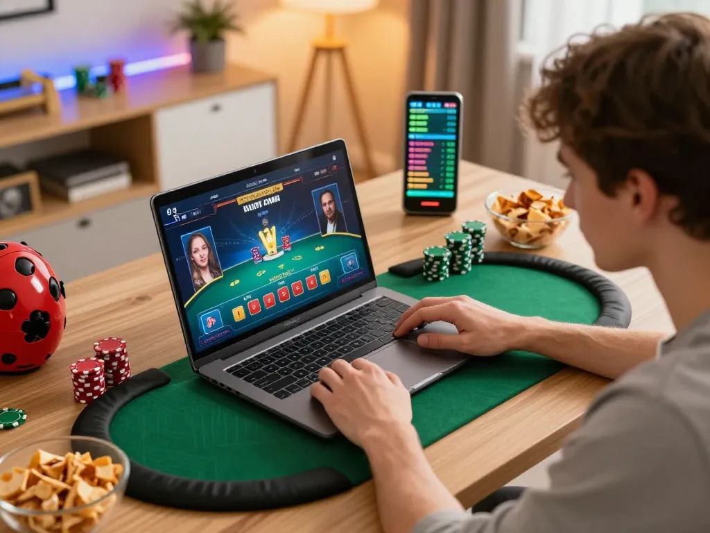 Player enjoying an online poker game on Tempo 123, showcasing strategic betting and engagement.