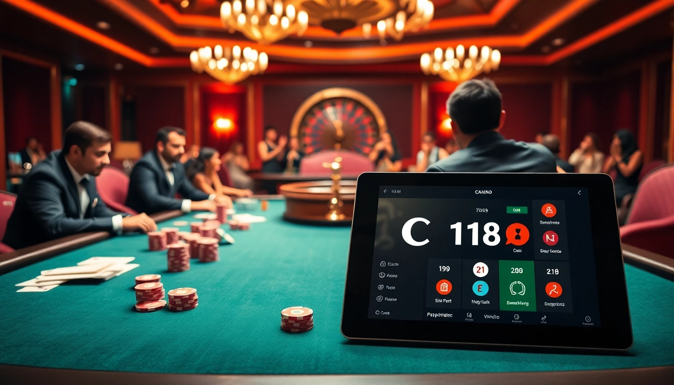 Action-packed poker table at C168 casino, showcasing professional players and vibrant chips.