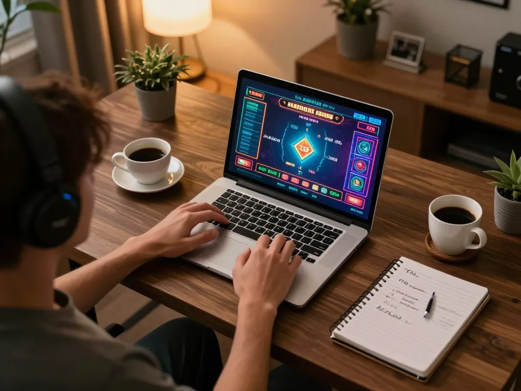 Engaging gameplay experience using 123B link on a laptop in a cozy home environment.