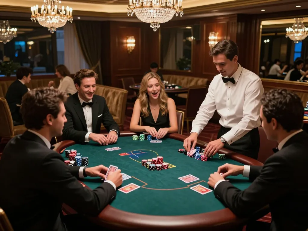 MM88 poker players engaged with high-stakes bets in plush VIP gaming area, showcasing luxury gaming atmosphere.