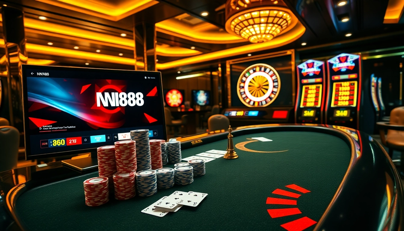 Betting action on Game NK88 interface displaying poker chips, cards, and dynamic slot machine wins