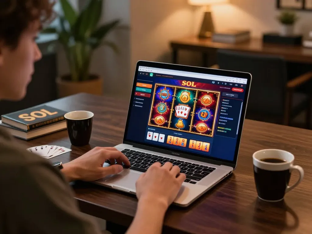 Person engaged in a SOL casino online gaming session, showcasing strategy and personalized setup.