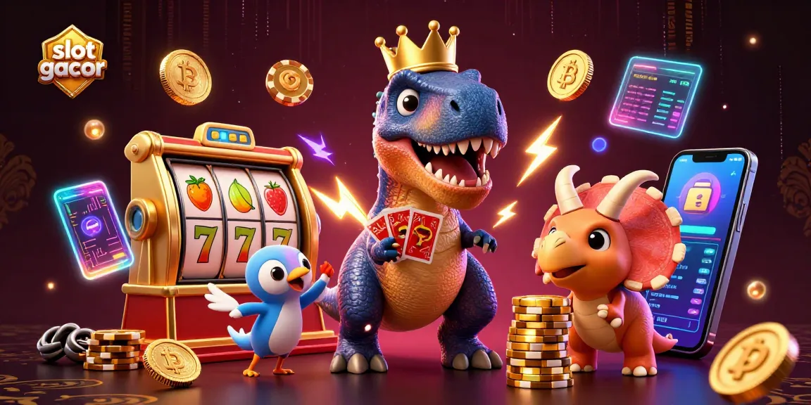Slot gacor menampilkan karakter menarik dalam ilustrasi 3D dengan elemen permainan dan simbol keberuntungan.