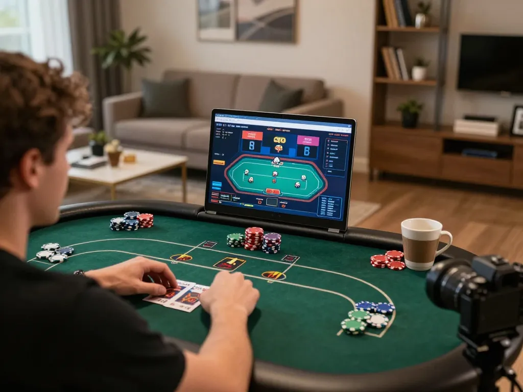 Engaged player on trang chủ 789bet enjoying online poker gaming at home