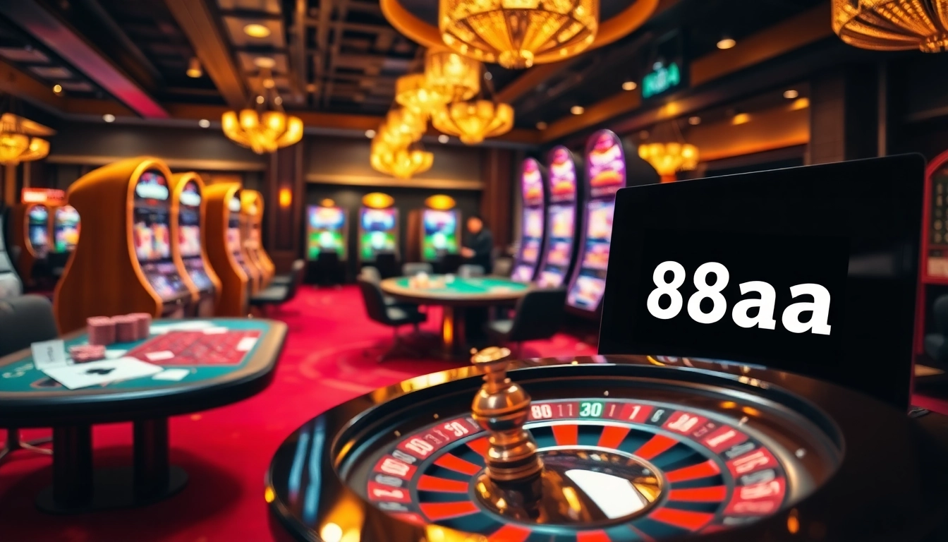 Experience thrilling gambling at 88aa casino with vibrant machines and poker action.