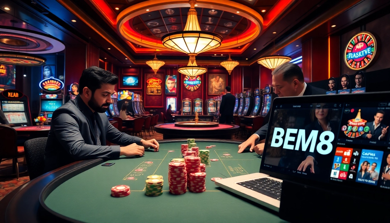 Players betting strategically at BEM88 casino table, capturing the excitement of online gaming.
