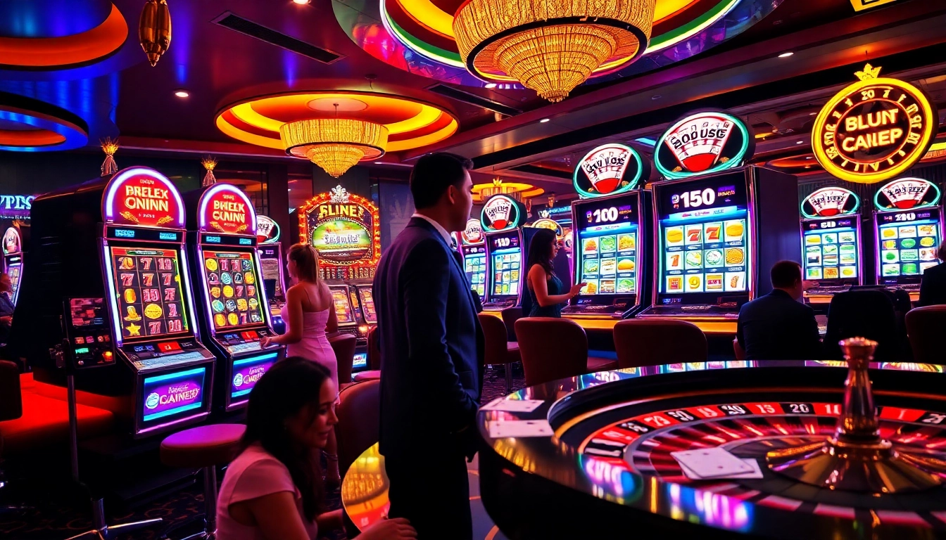 Excited players winning at a slot machine in a luxurious casino atmosphere.