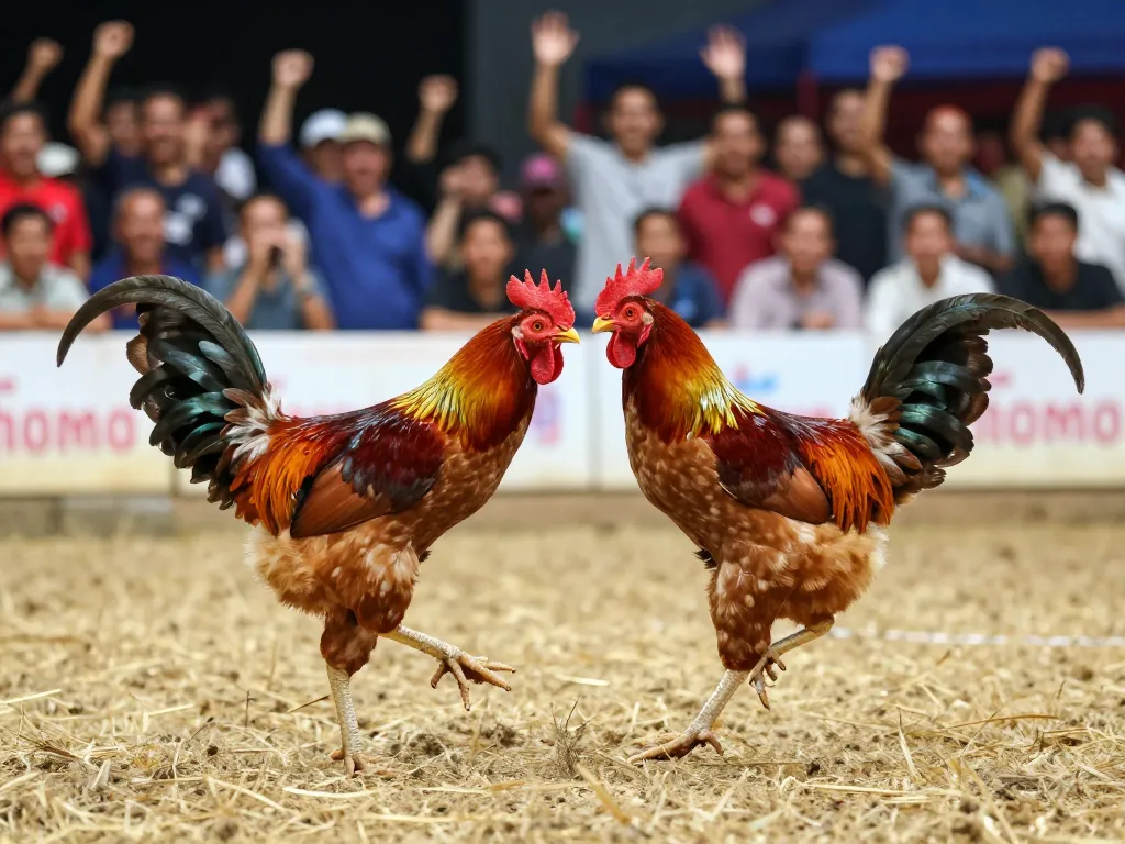 Cuộc đối đầu hấp dẫn trong đá gà thomo HD với khán giả cổ vũ tại đấu trường sôi động.
