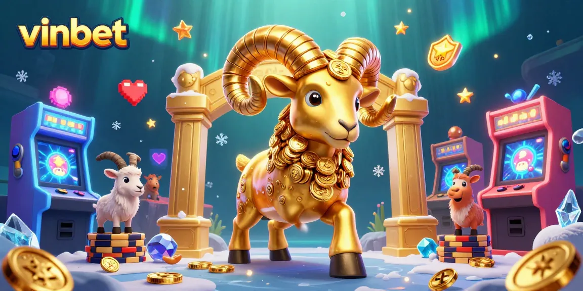 Experience vibrant casino excitement with vinbet's golden ram symbolizing winning strategies.