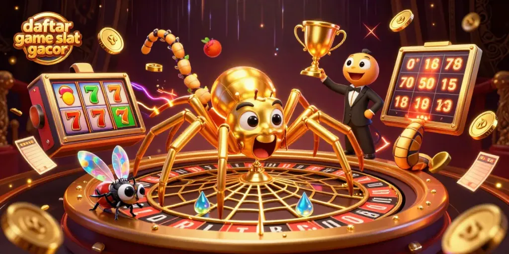 Menangkan jackpot dengan daftar game slot gacor yang menampilkan karakter lucu dan elemen slot berkilauan.