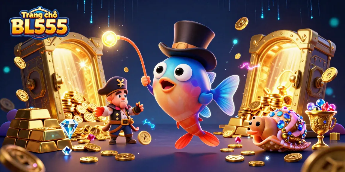 Experience engaging excitement at the Trang chủ BL555 casino with gleaming golden treasures and vibrant sea characters.