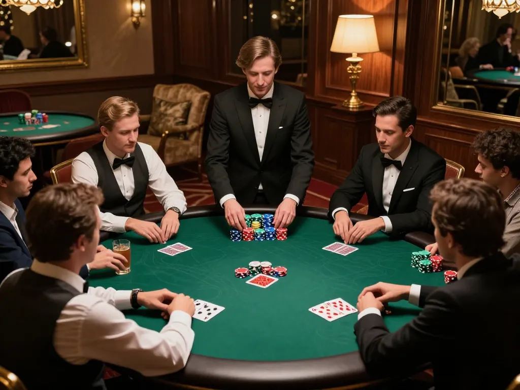 Engaging in soi kèo nhà cái during a high-stakes poker game in a luxurious setting.