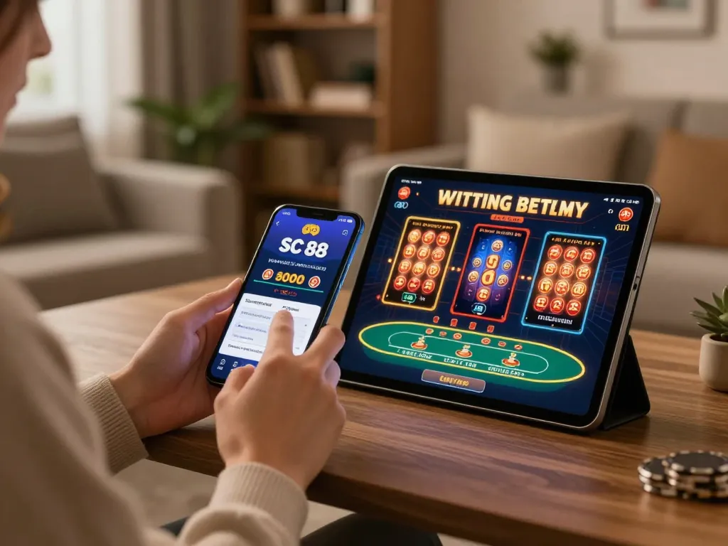 Experience SC 88 online betting action with smartphone gaming in a modern home