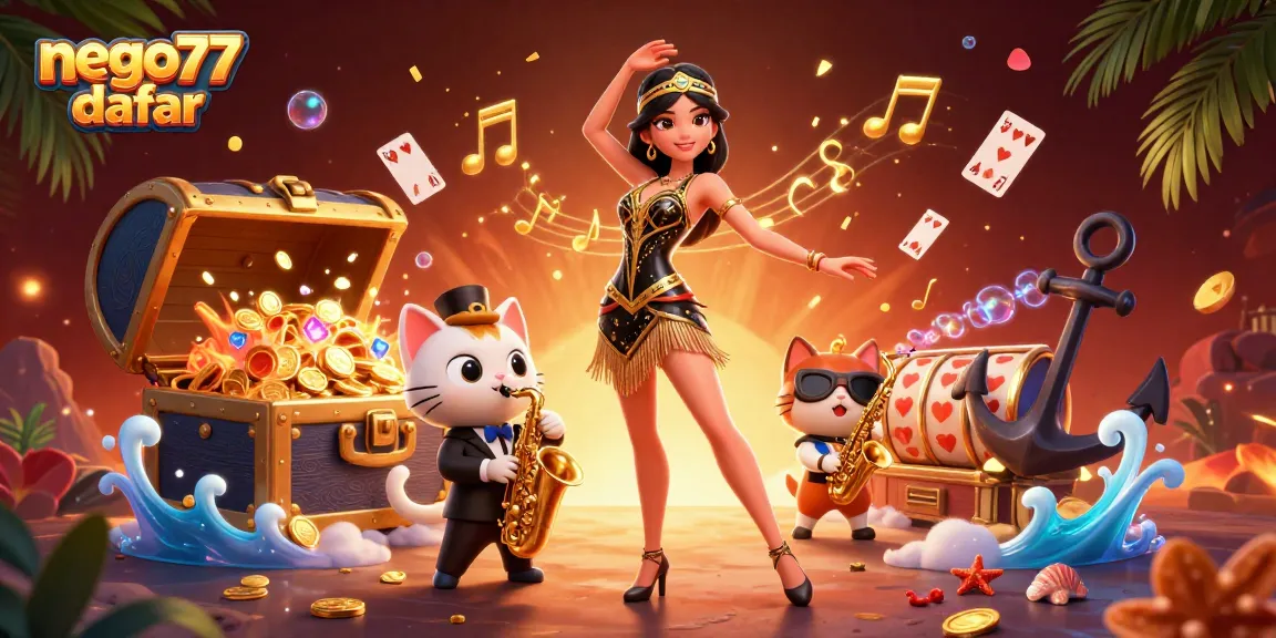 Engage in thrilling gameplay with nego77 daftar featuring vibrant casino elements and a lively dance scene.