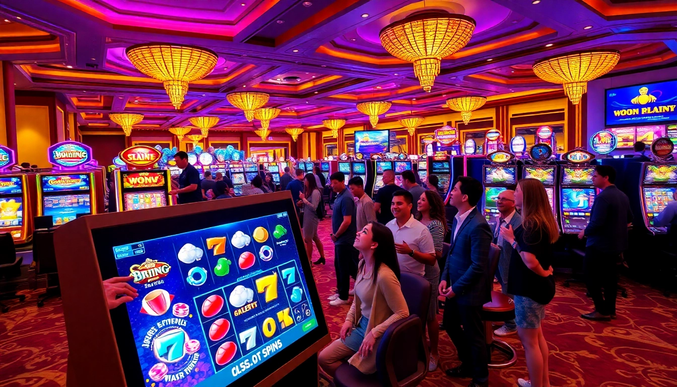 Play engaging slot demo games in a vibrant casino atmosphere filled with excitement.