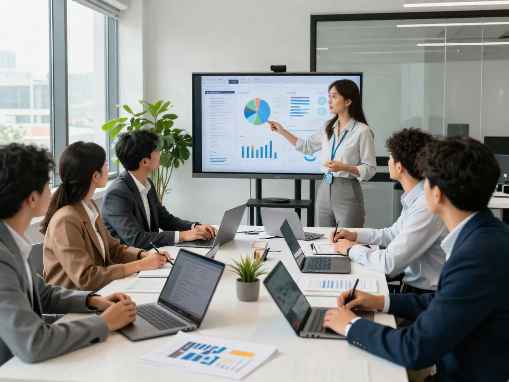 Team discussing strategic slot planning in a modern office meeting.