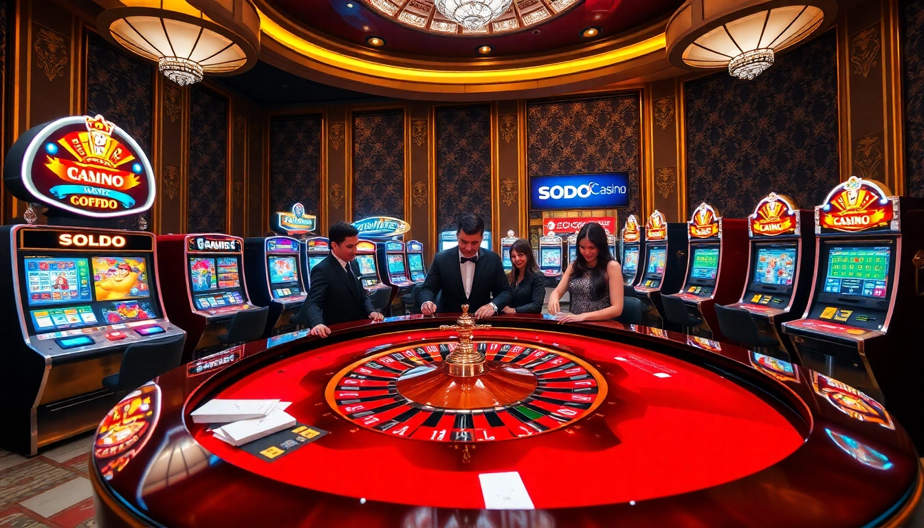 SODO Casino players enjoying a thrilling roulette game in a luxurious setting.