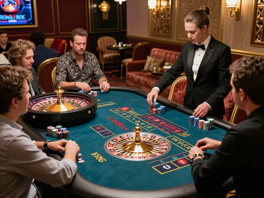 KONG88 players engaging in a live dealer roulette game with vibrant colors and luxury decor