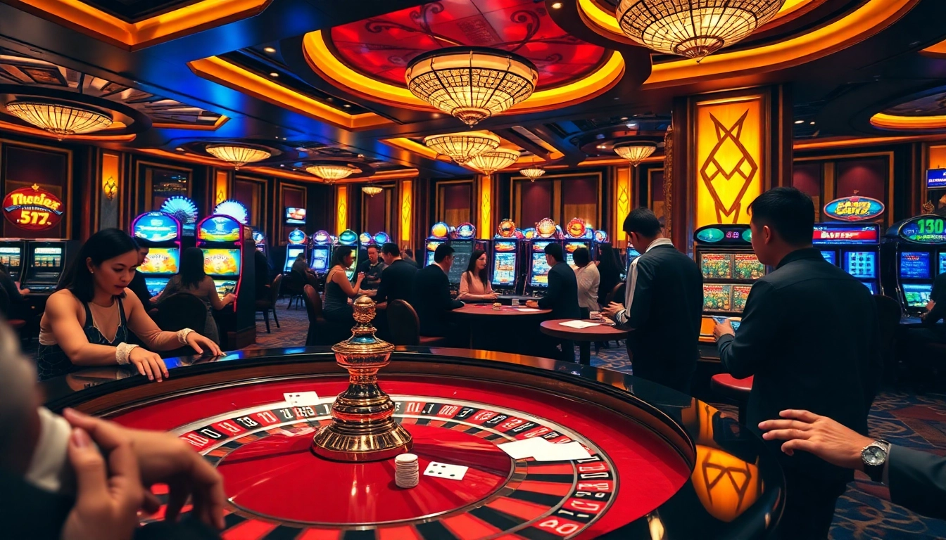 Players enjoying high-stakes gaming at NHÀ CÁI NEO79 casino, featuring roulette and poker excitement.