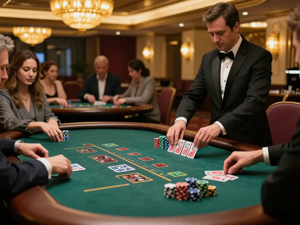 Engaging blackjack gameplay at an upscale casino with strategic players focusing on sky 88 atmosphere.