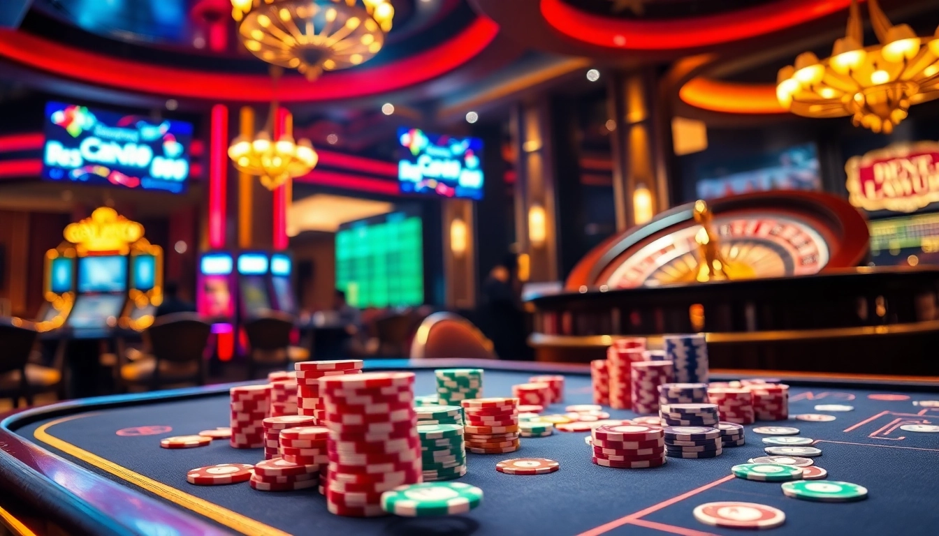 Experience the thrill of gambling at https://urr88.com/ with vibrant casino games and lighting.