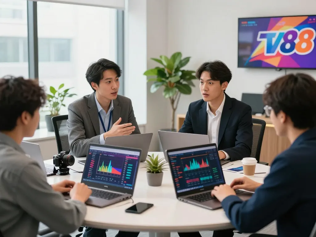 tv88 đối tác meeting with potential partners in modern office discussing collaboration opportunities