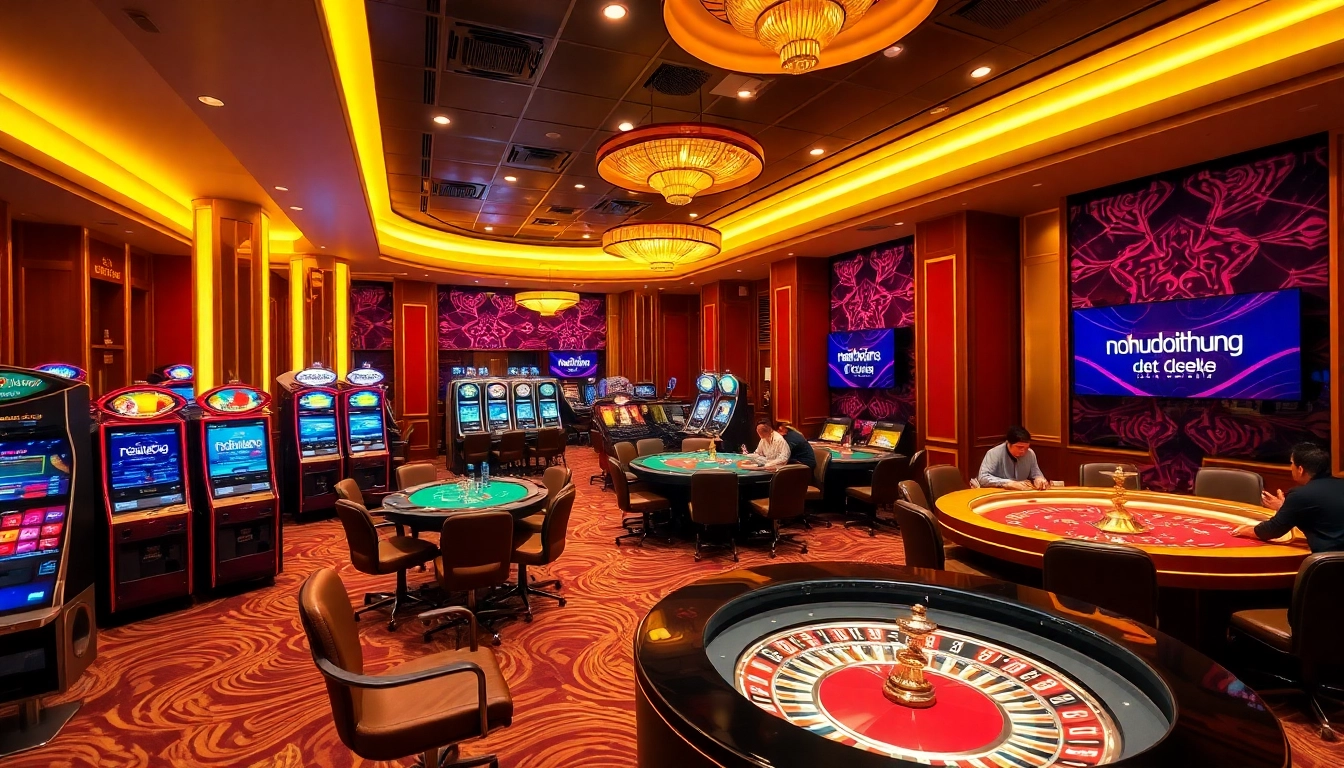 Experience the thrill of playing nohudoithuong at a vibrant casino with dynamic slot machines and engaged players.