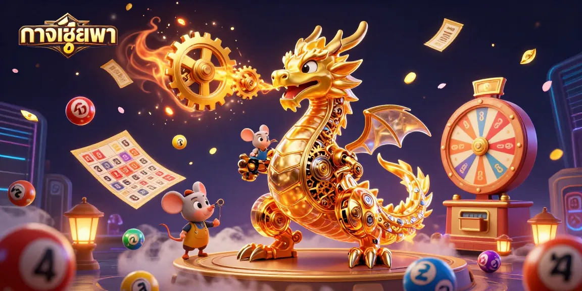 Engage with exciting gaming action at ทางเข้ายูฟ่า featuring a dynamic 3D gold dragon illustration.