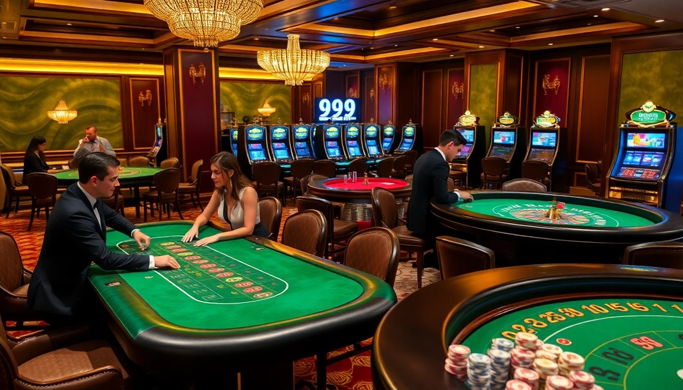 A thrilling atmosphere at a casino table showcasing 99win poker chips and dynamic gameplay.