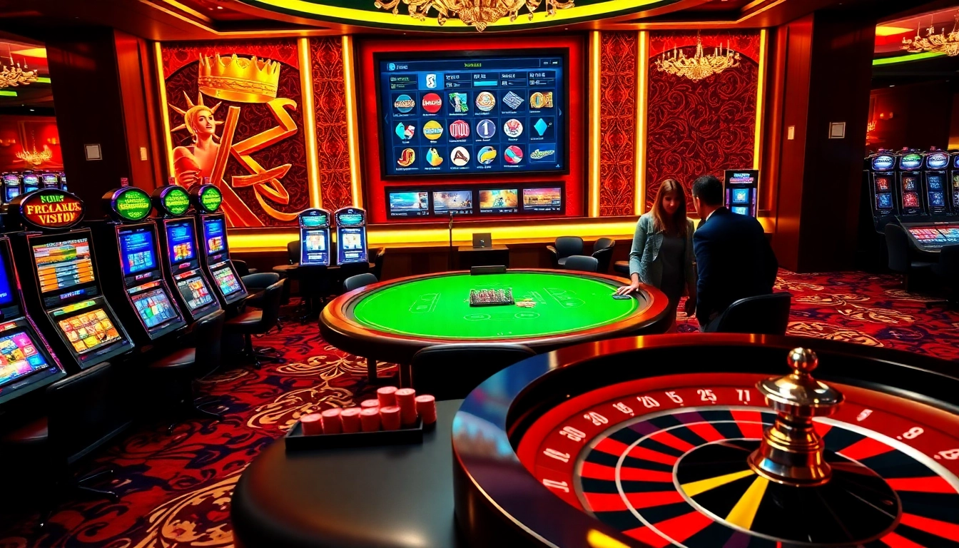 Players enjoying their gaming experience at rajaluck with vibrant lights and engaging casino tables.