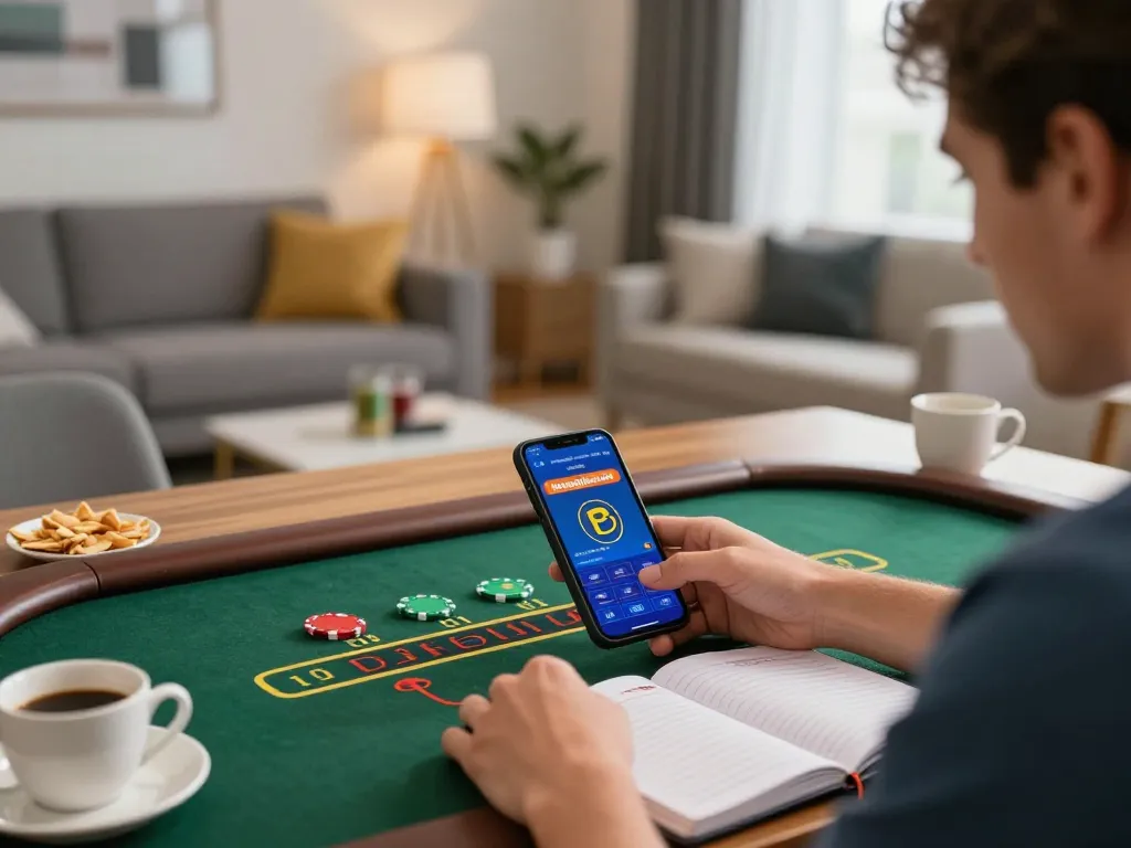 Engaging gameplay on the megaplus88 app showcasing blackjack in a cozy home setting.