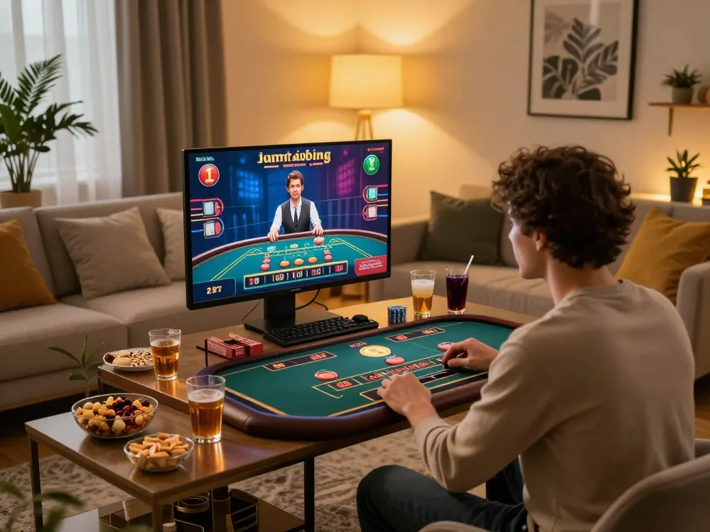 Engaging with online games at https://www.dacsandatphanrang.com/ in a cozy home setting.