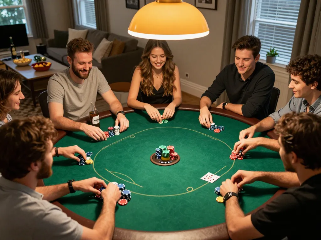 Naga303 players enjoying an engaging poker game at home, showcasing strategic gameplay and social bonding.