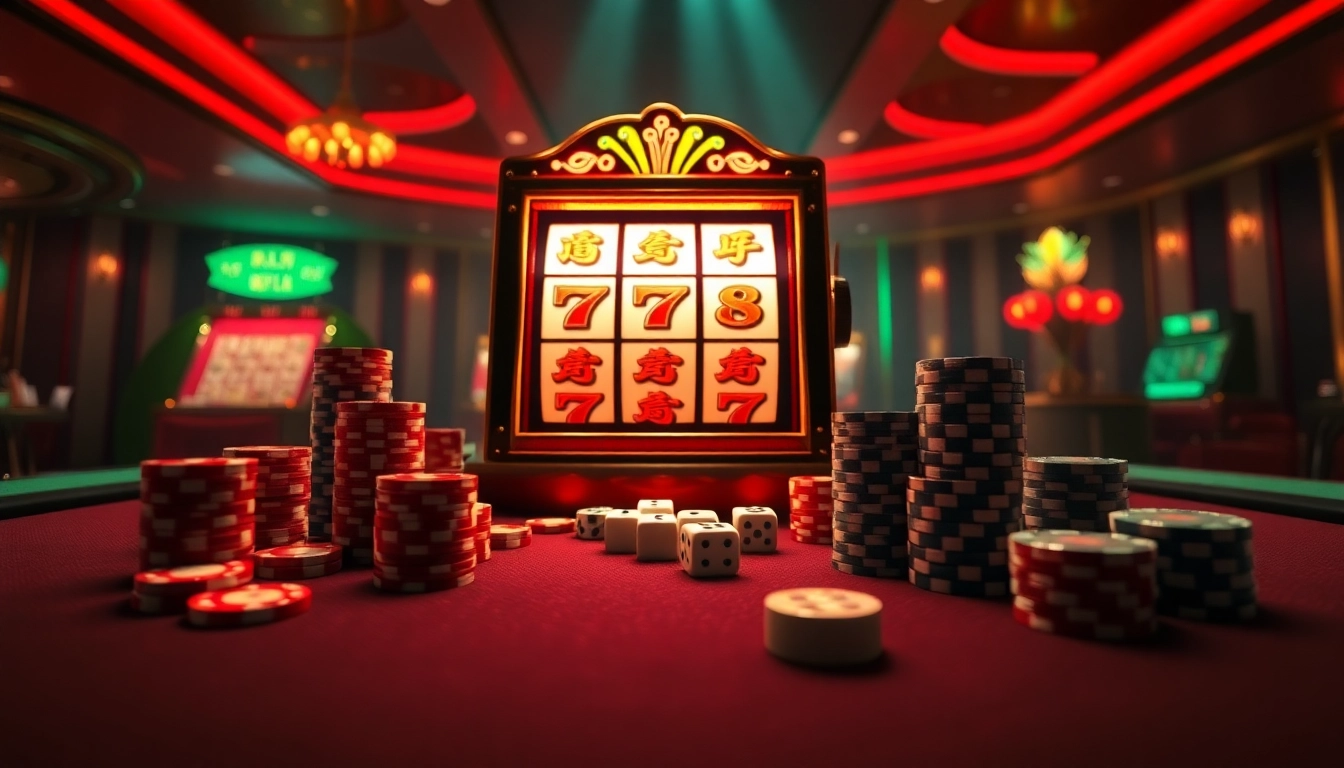 Spin the reels on a slot demo mahjong machine in a lively casino atmosphere.